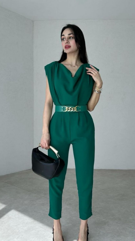 Jumpsuit With Collar And Belt
