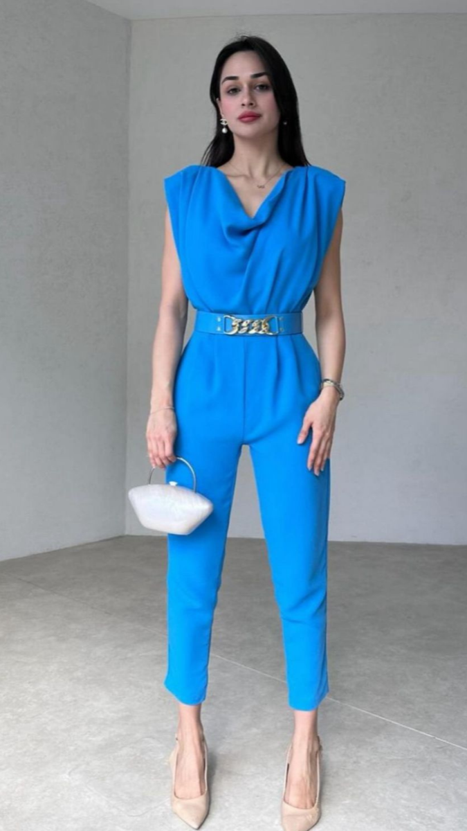 Jumpsuit With Collar And Belt