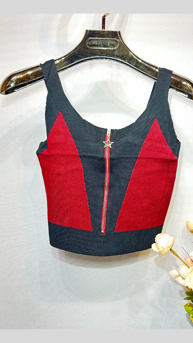 FC Knitted Crop Top with Front Zip