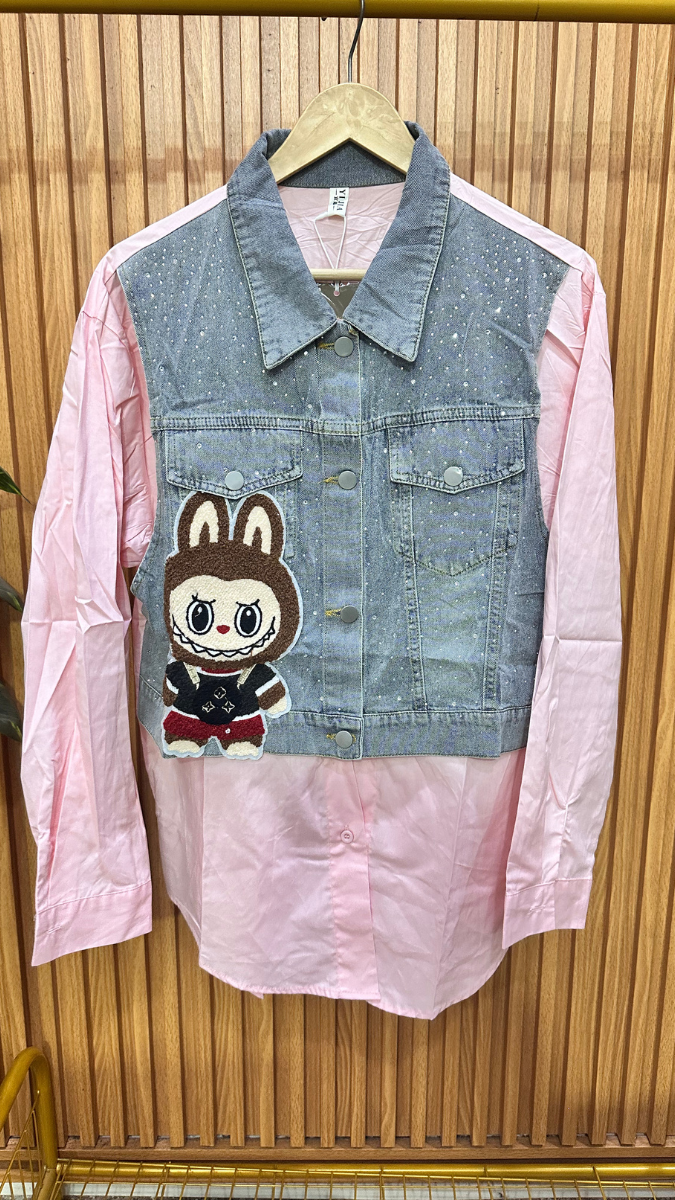Labubu Printed Half Denim Shirt FC1838