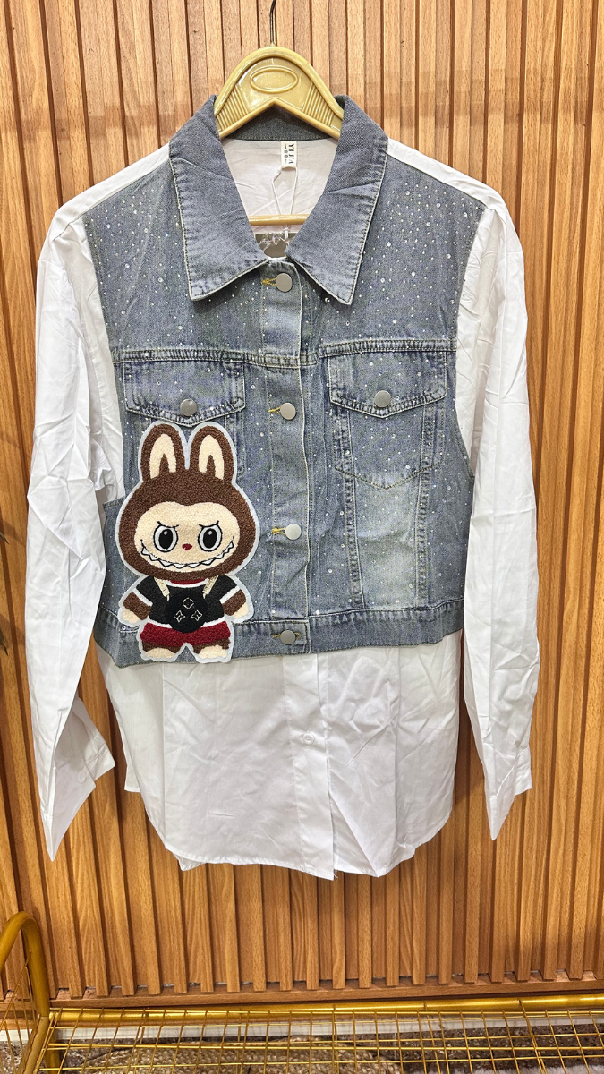 Labubu Printed Half Denim Shirt FC1838