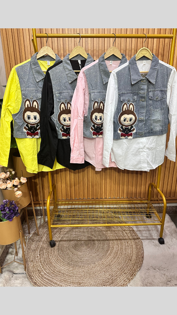 Labubu Printed Half Denim Shirt FC1838