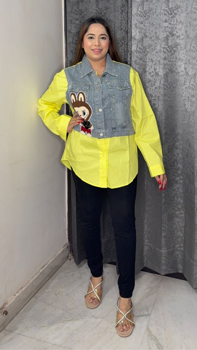 Labubu Printed Half Denim Shirt FC1838