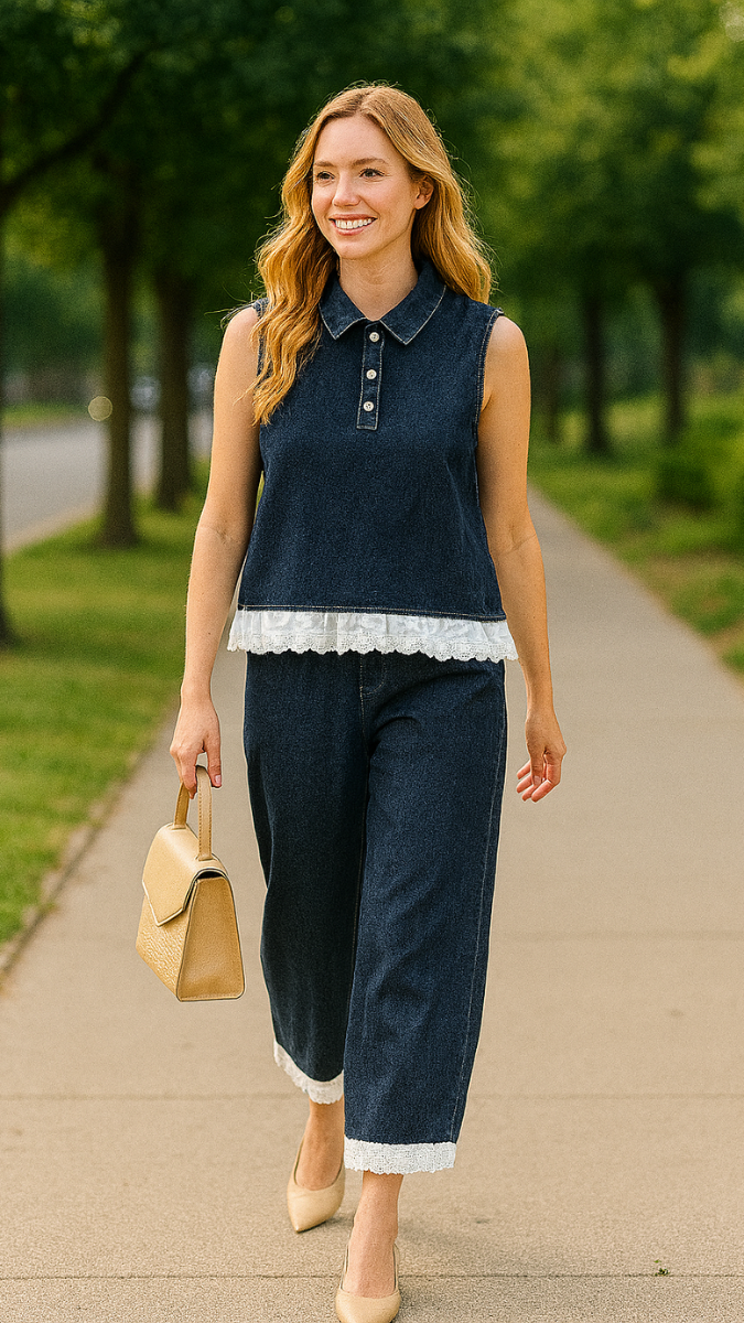 Lace Bordered Denim Coord Set FC1819