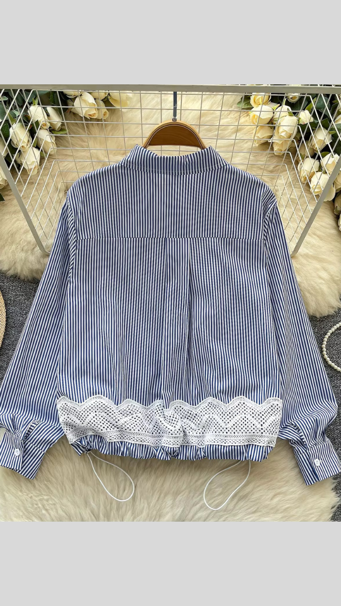 Lace Bow Embedded Linen Shirt FC1849