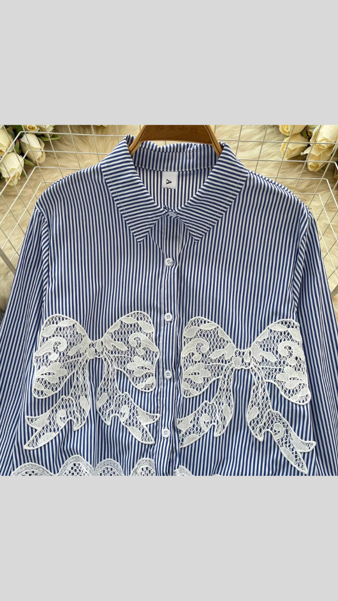 Lace Bow Embedded Linen Shirt FC1849
