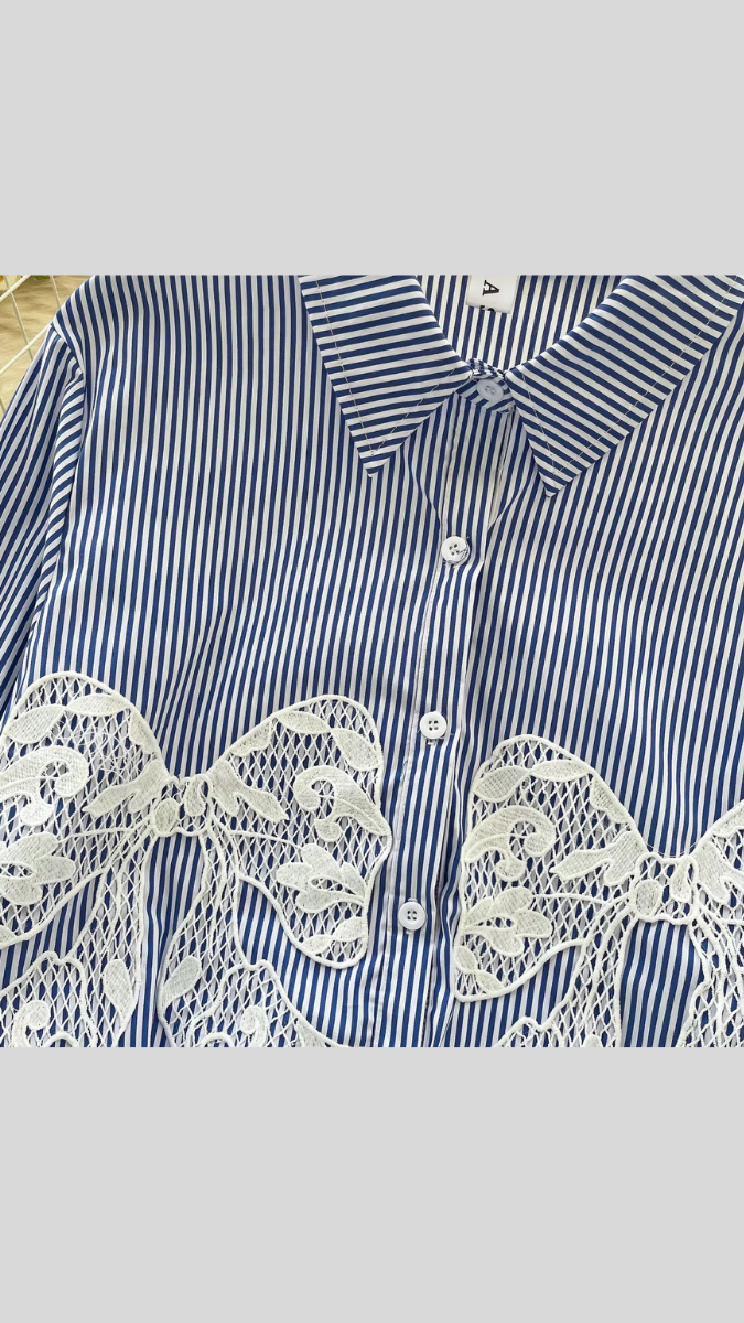 Lace Bow Embedded Linen Shirt FC1849