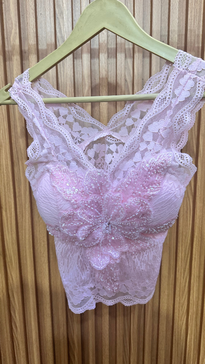 Lace Designed V Neck Crop Top FC1858
