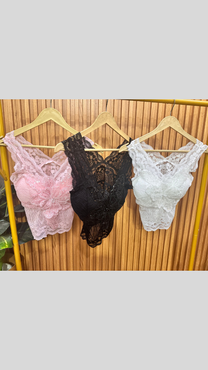Lace Designed V Neck Crop Top FC1858