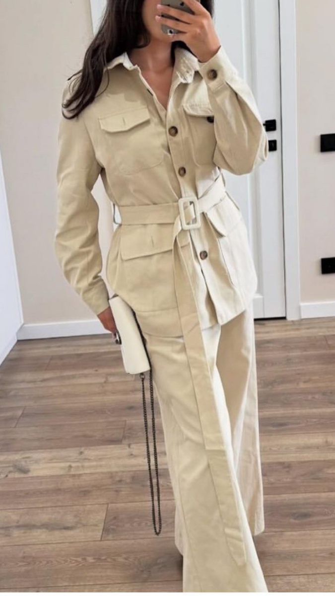 Long Belted Shirt With Pant Coord Set FC1933