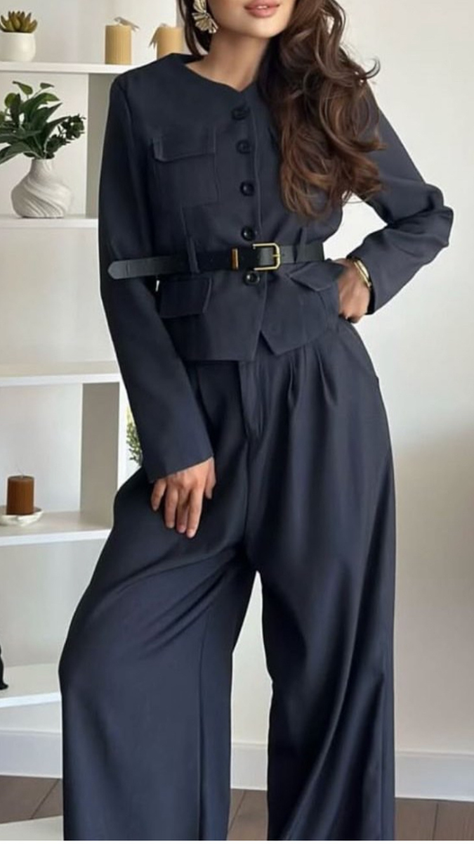 Long Belted Shirt With Pant Coord Set FC1933