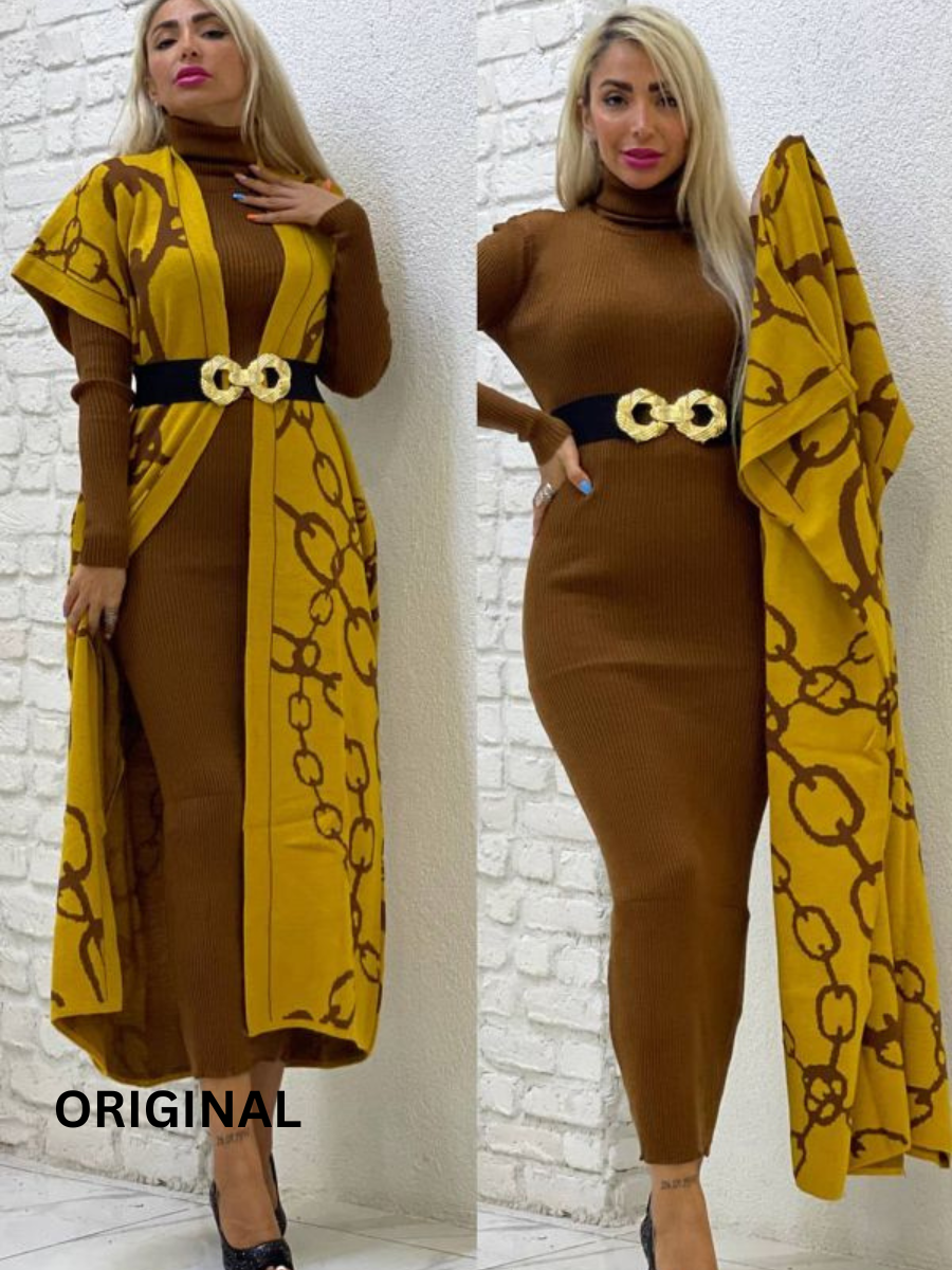 Long Shrug Belted Winter Dress FC1510
