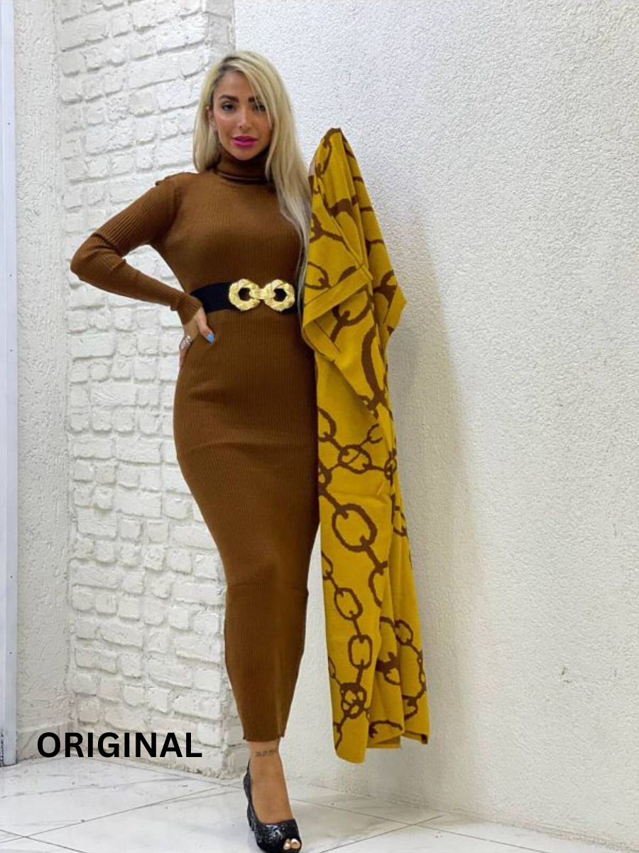 Long Shrug Belted Winter Dress FC1510