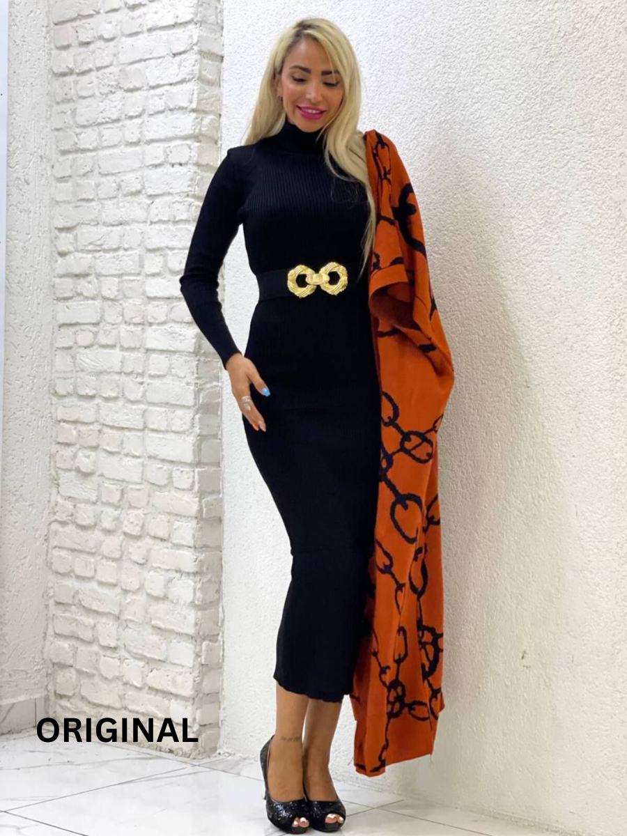 Long Shrug Belted Winter Dress FC1510