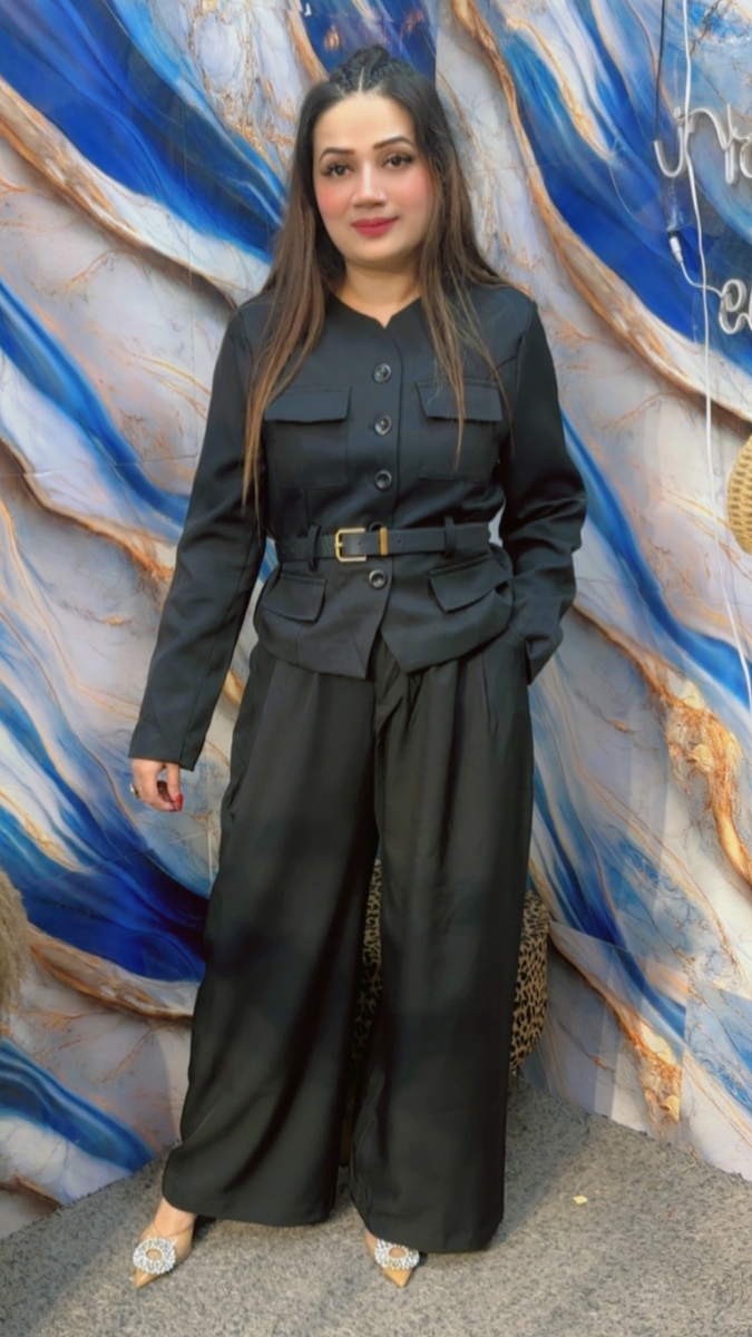 Long Belted Shirt With Pant Coord Set FC1933