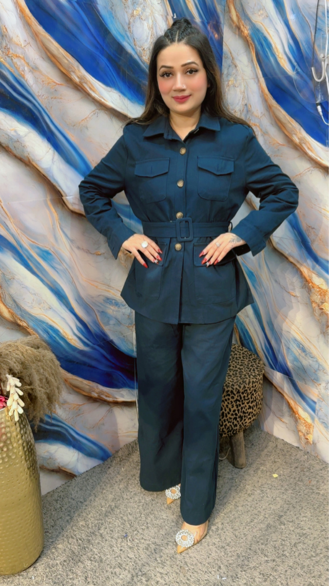Long Belted Shirt With Pant Coord Set FC1933