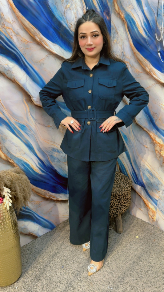 Long Belted Shirt With Pant Coord Set FC1933