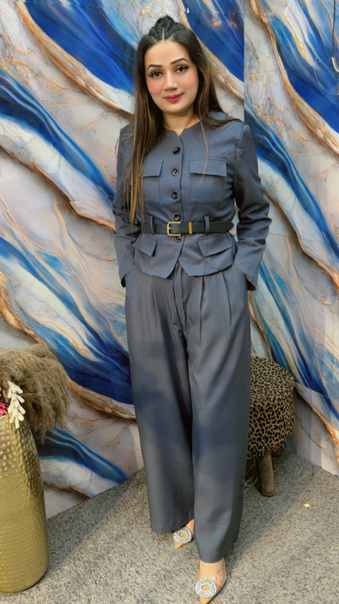 Long Belted Shirt With Pant Coord Set FC1933
