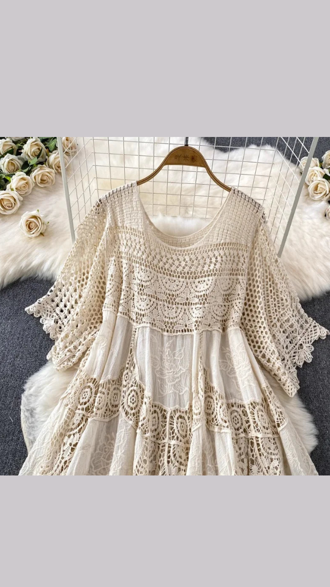 Loose U Neckline Lace Dress FC1869