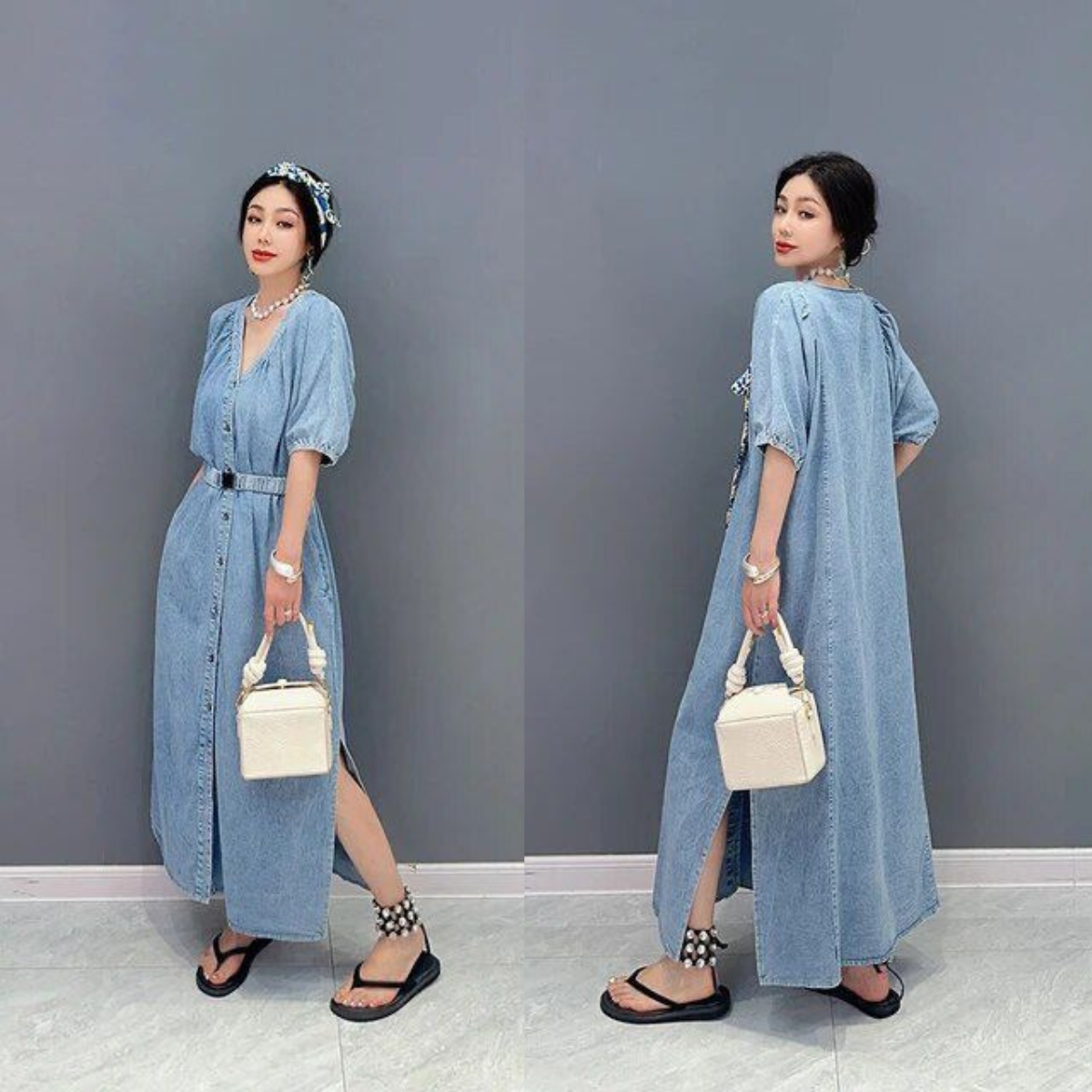 Mid-Length Denim One-Piece Dress