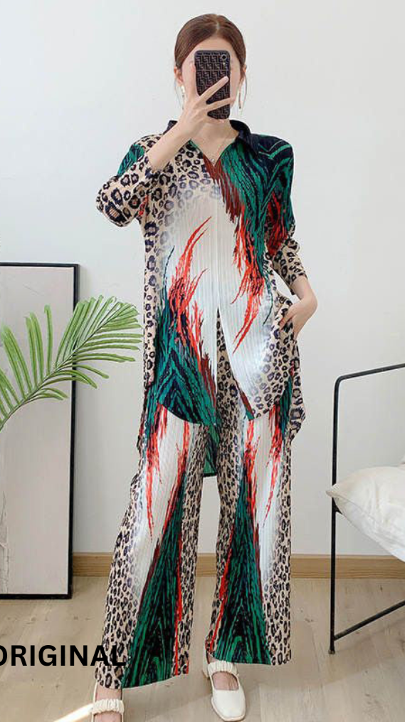 Fc Miyake Pleated Leopard Two-Piece Set