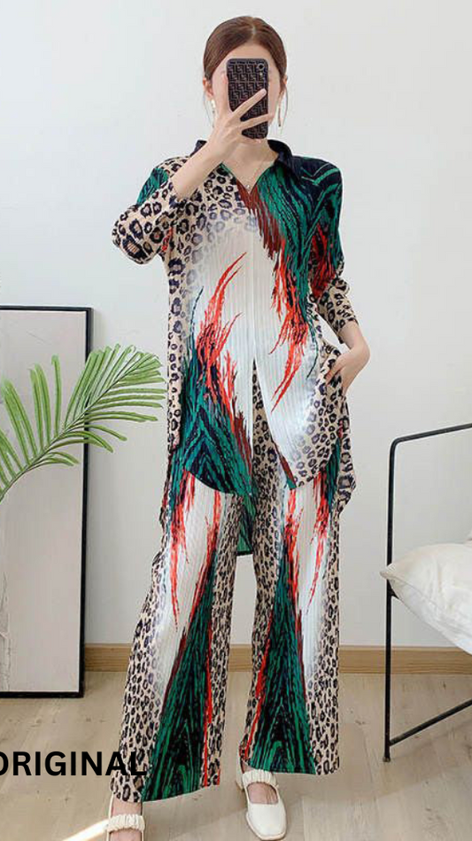Fc Miyake Pleated Leopard Two-Piece Set