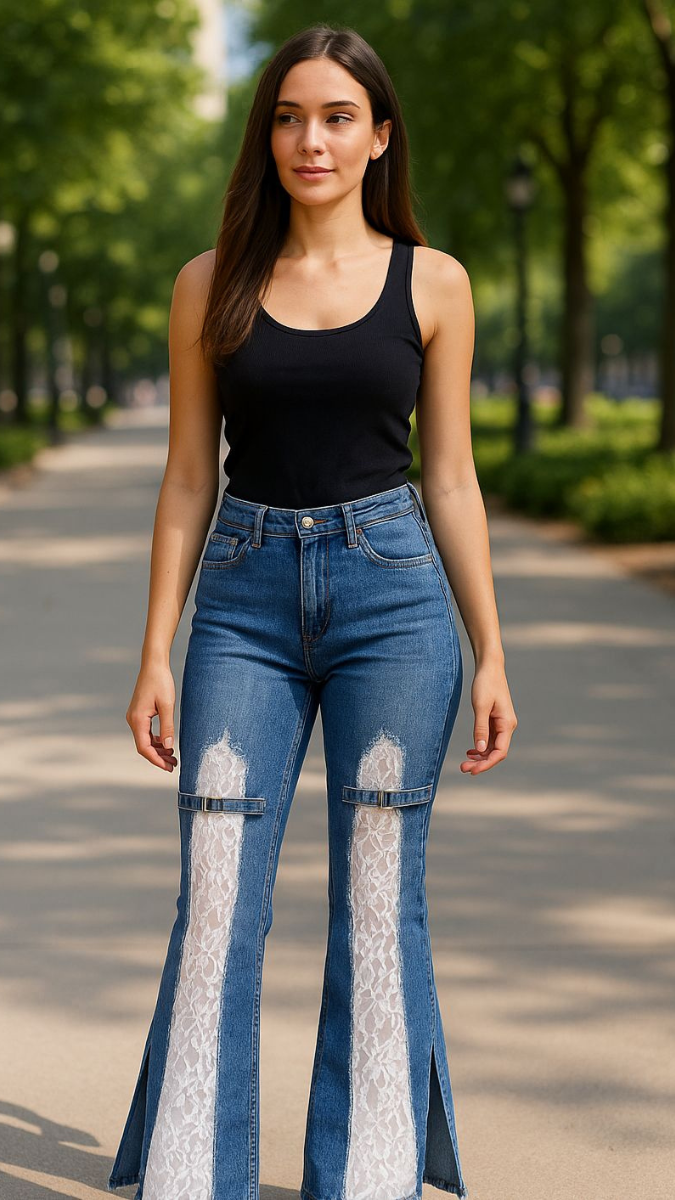 Net Cut Out Designed Jeans FC1796