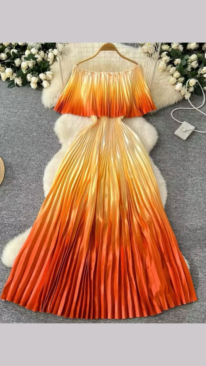 Off-Shoulder Pleated Maxi Dress FC1884