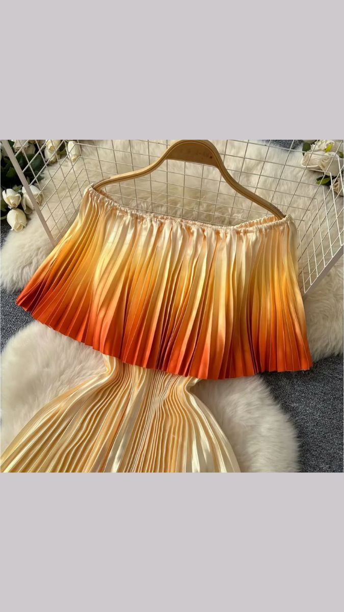 Off-Shoulder Pleated Maxi Dress FC1884