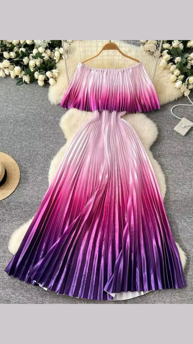 Off-Shoulder Pleated Maxi Dress FC1884
