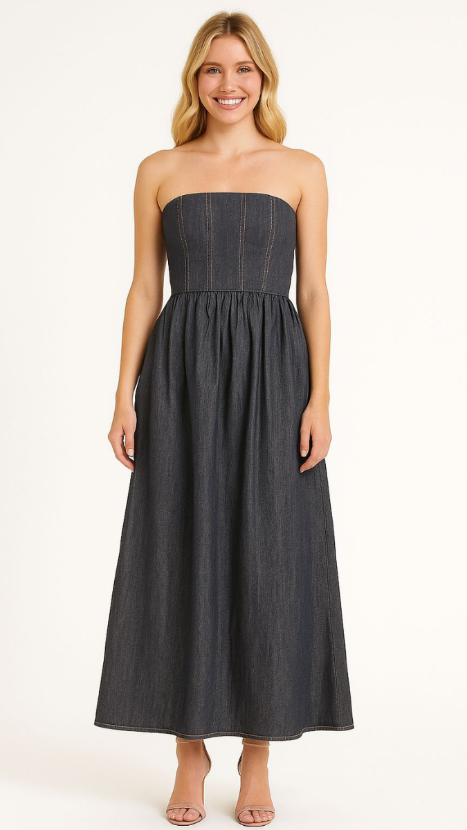 Off Shoulder Denim Maxi Dress FC1792