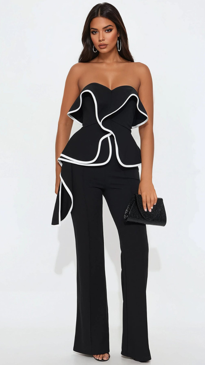 Off Shoulder White Border Jumpsuit FC1933