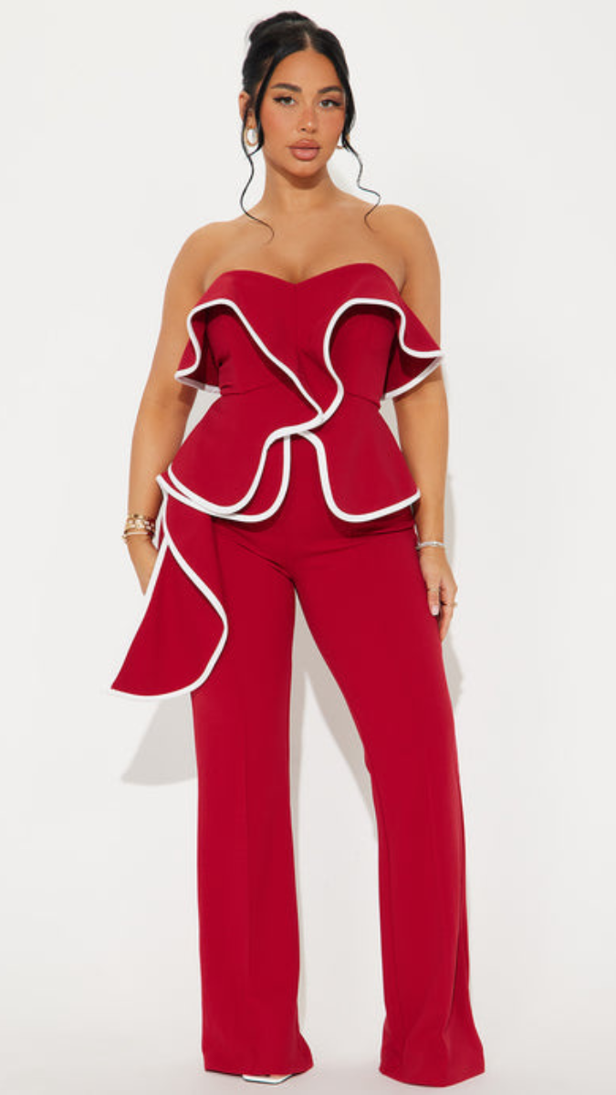 Off Shoulder White Border Jumpsuit FC1933