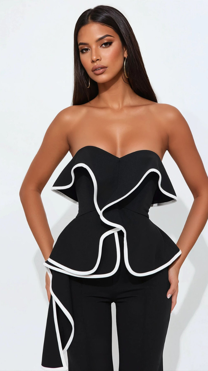 Off Shoulder White Border Jumpsuit FC1933