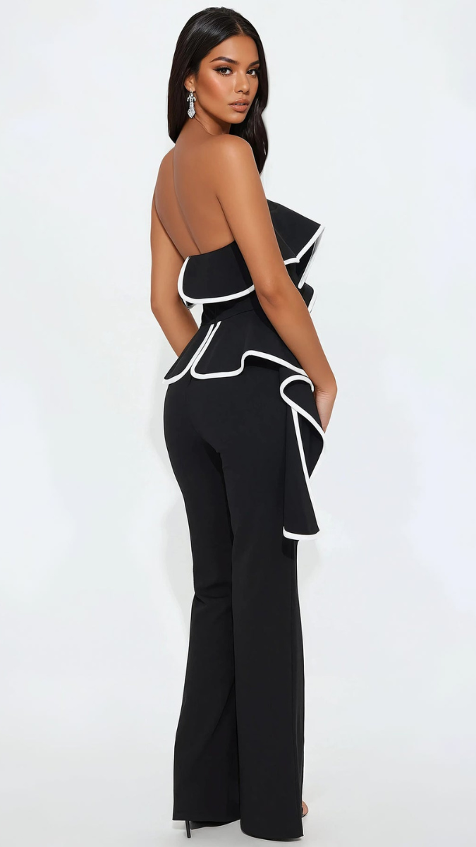 Off Shoulder White Border Jumpsuit FC1933