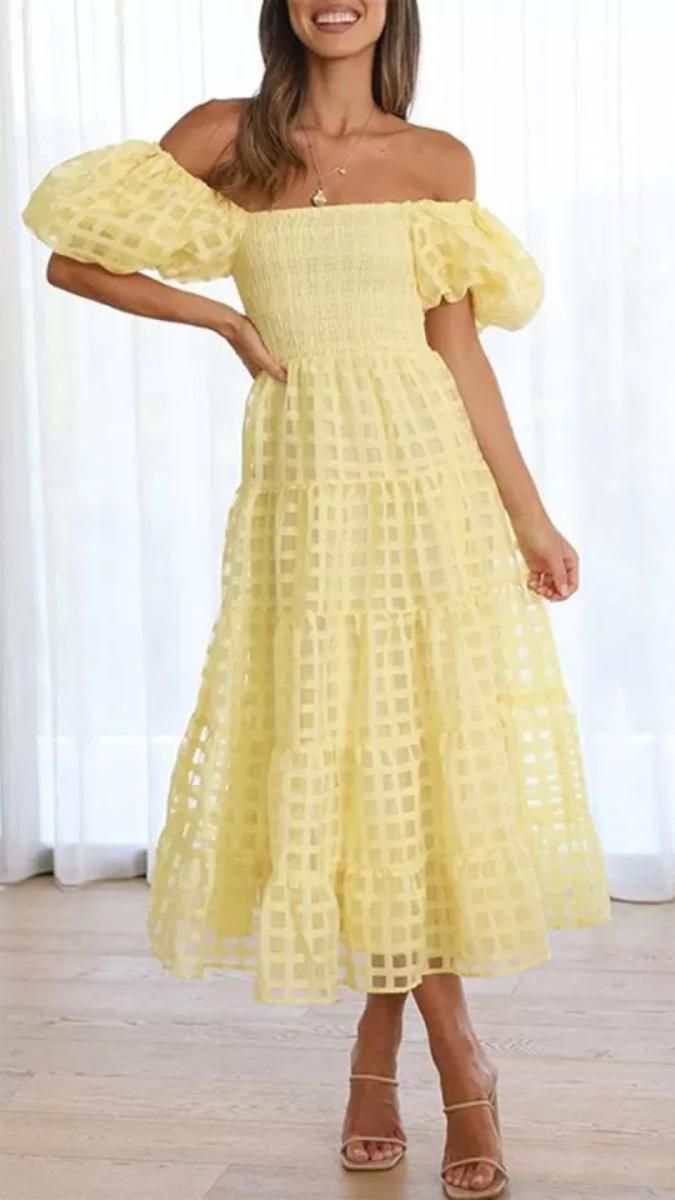 Off Shoulder Short Puffed Sleeves Dress FC1891