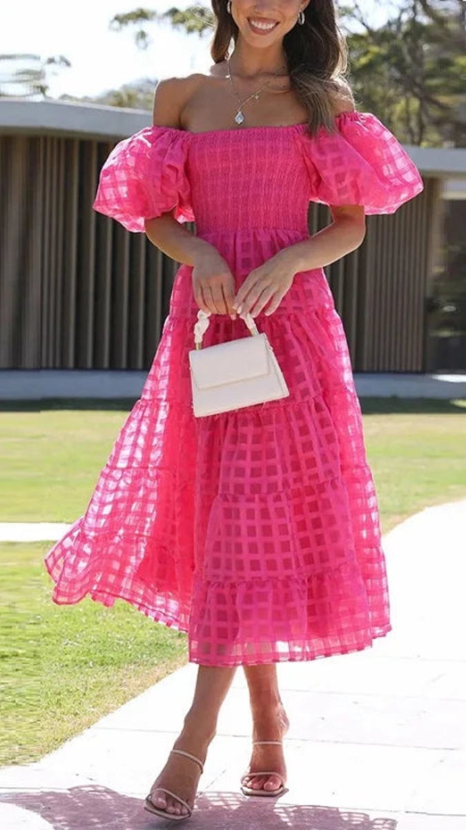 Off Shoulder Short Puffed Sleeves Dress FC1891