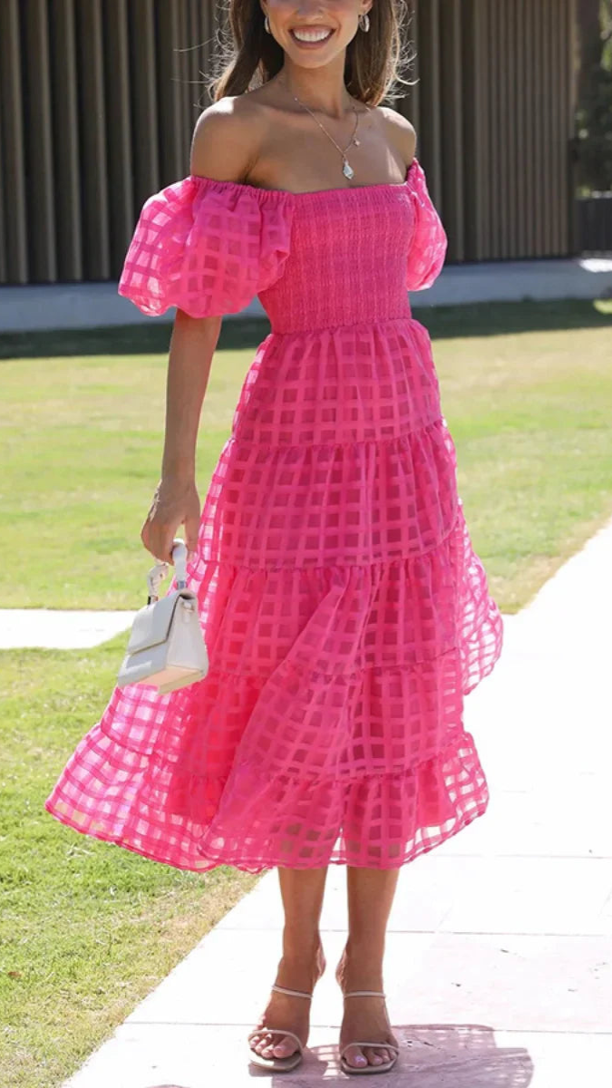 Off Shoulder Short Puffed Sleeves Dress FC1891