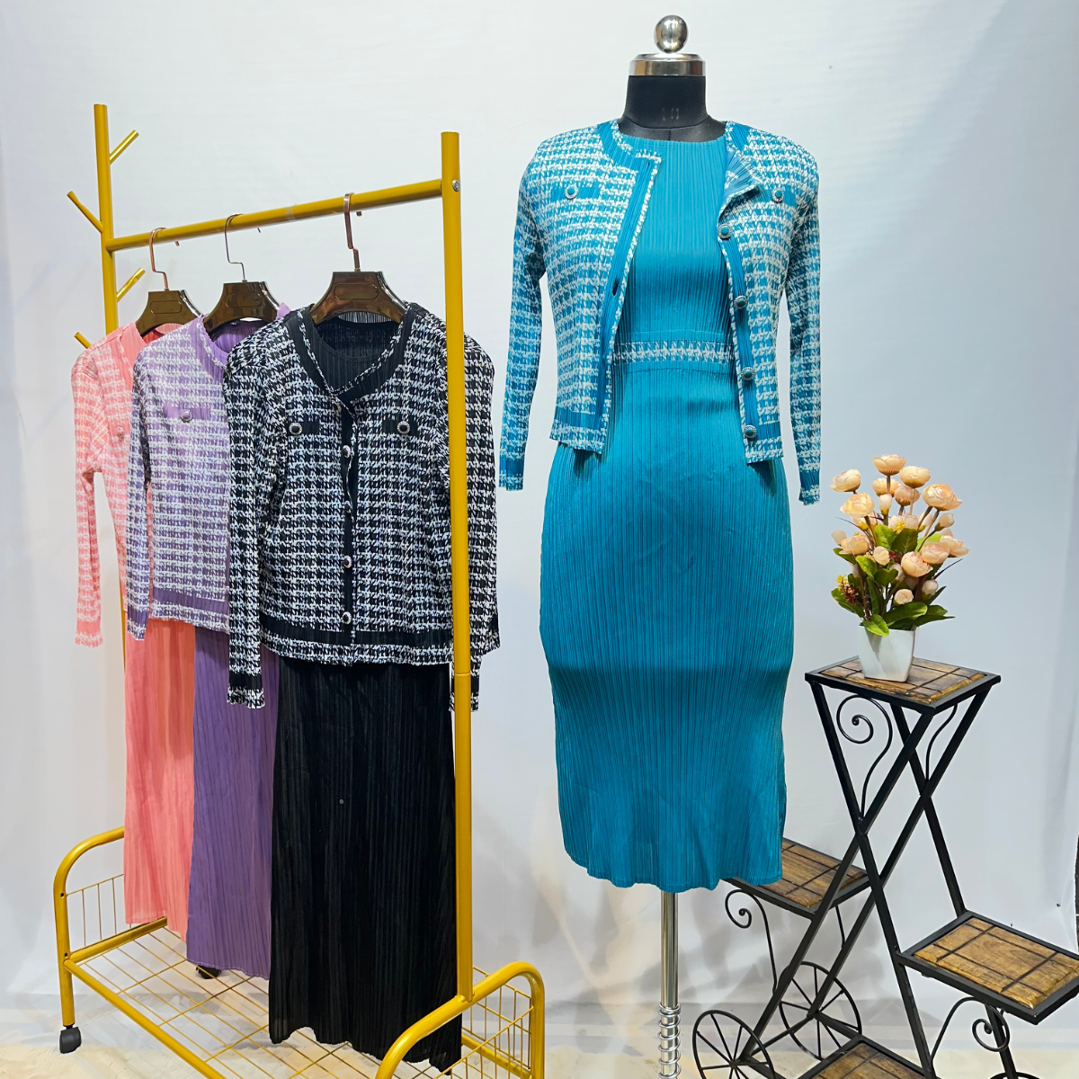 PLEATED DRES WITH SHRUG