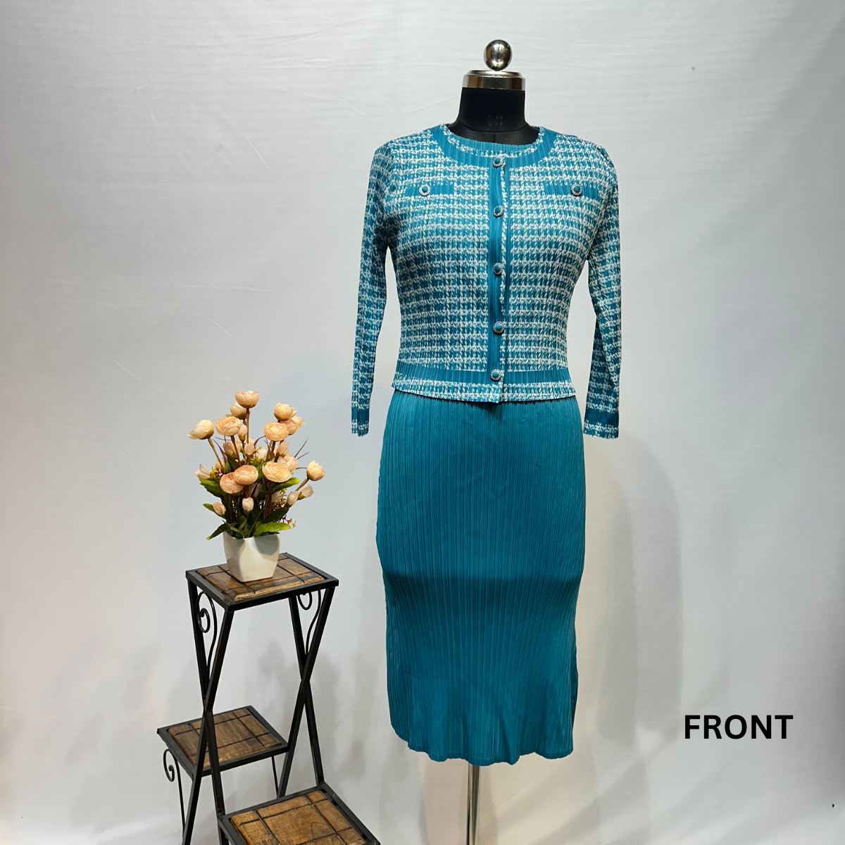 PLEATED DRES WITH SHRUG