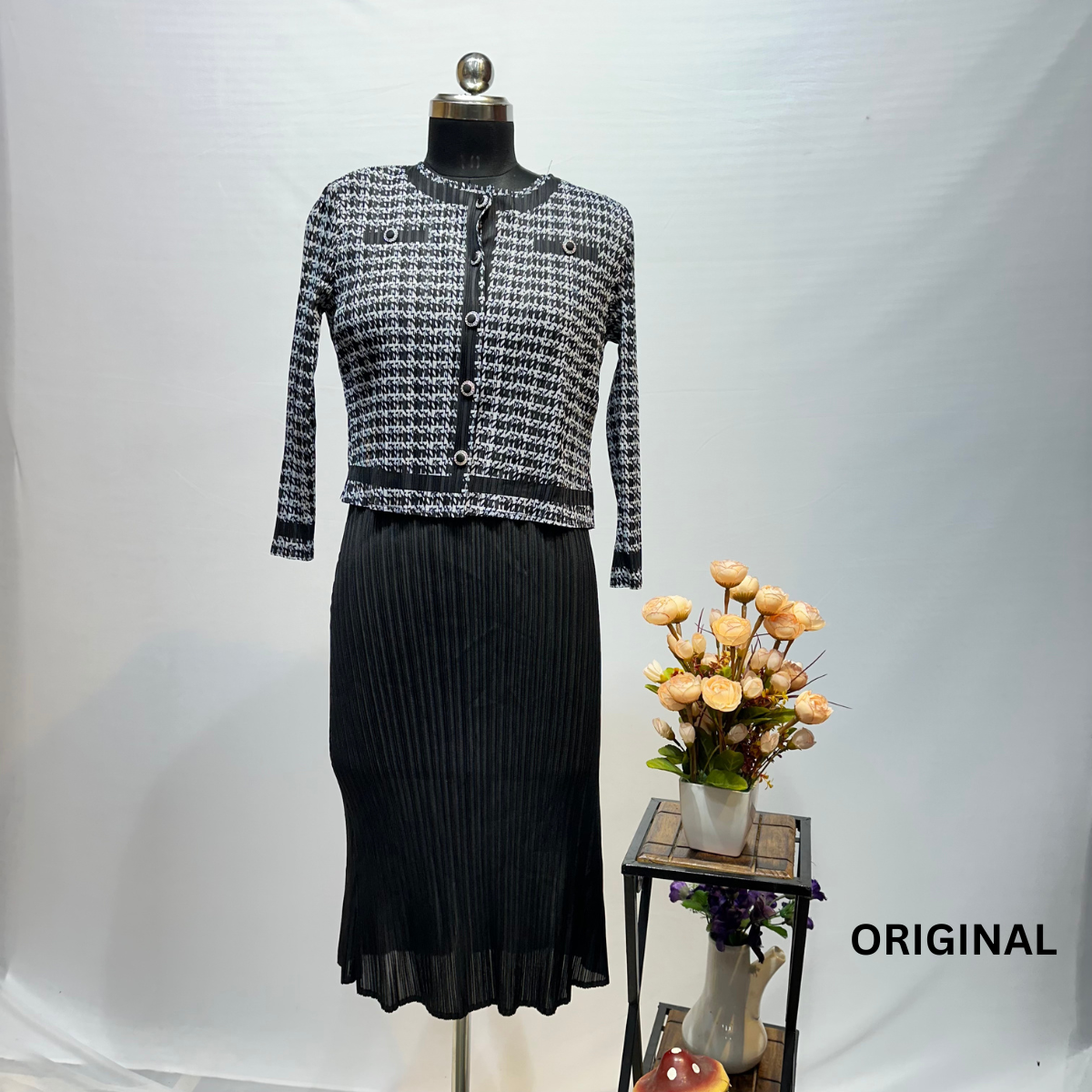 PLEATED DRES WITH SHRUG