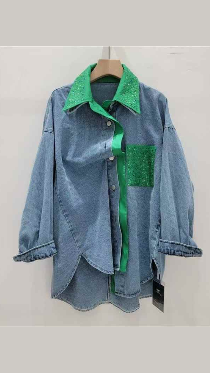 Patchwork Loose Denim Shirt FC1904