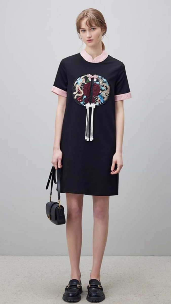 FC Pearl Detail Contrast Cuff Dress