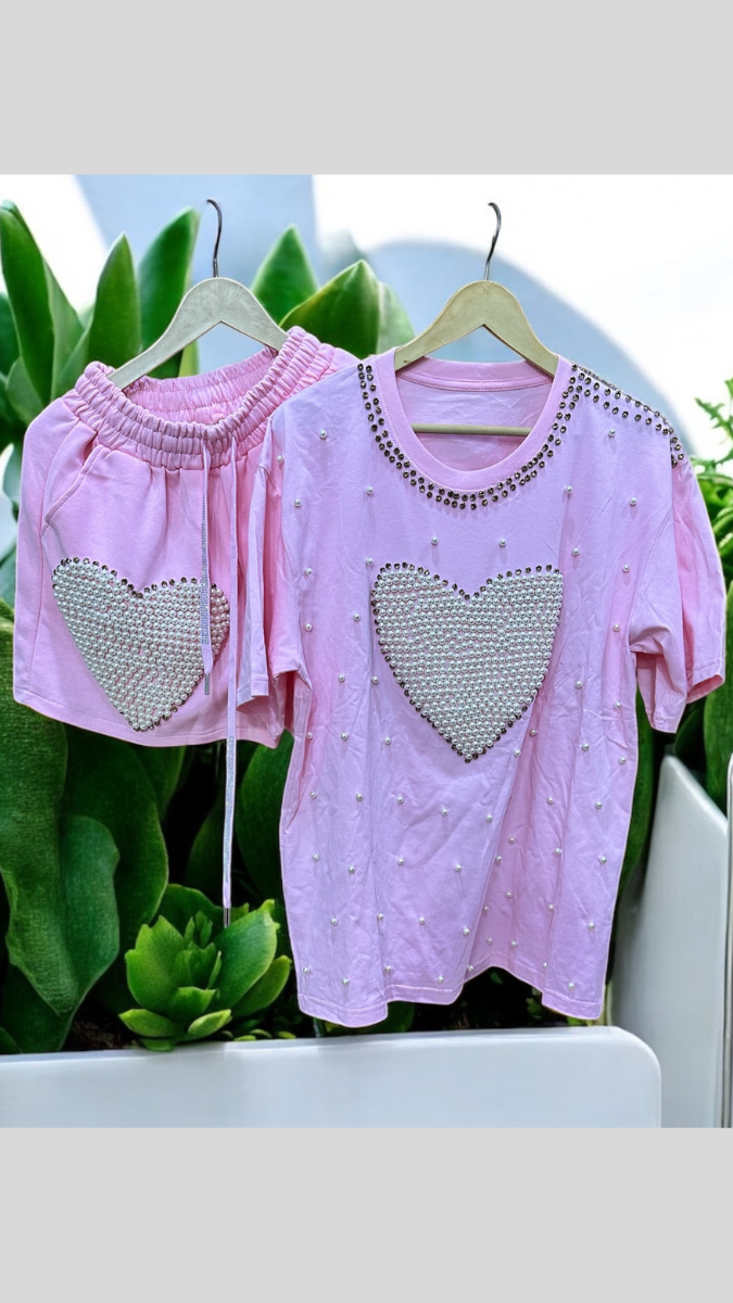 Pearl Heart Designed Short Coord Set FC1950