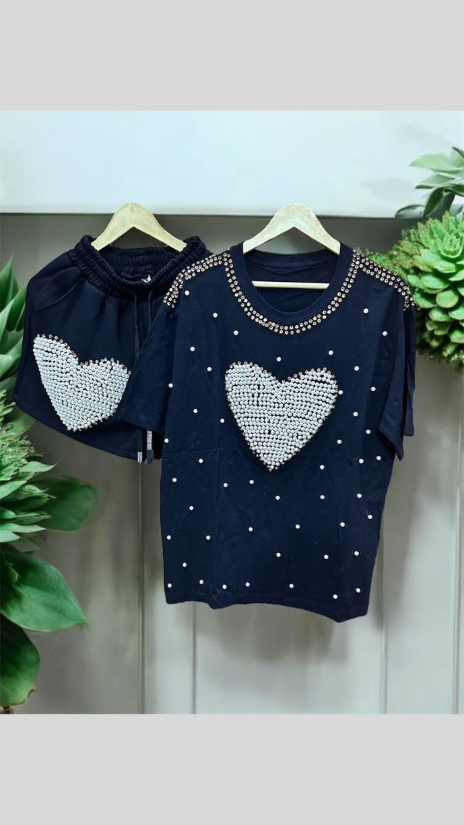 Pearl Heart Designed Short Coord Set FC1950