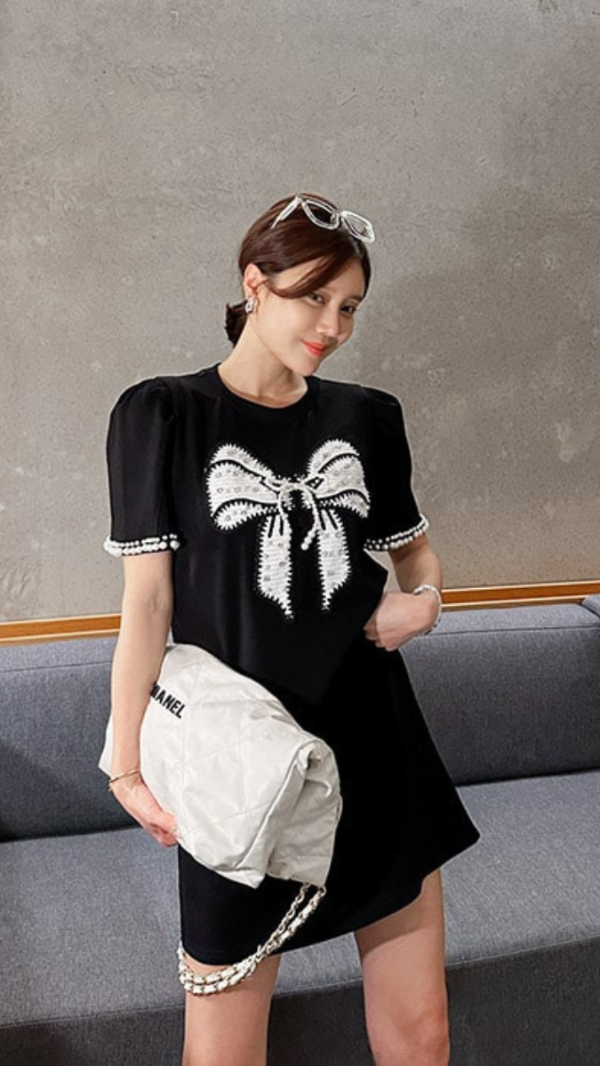 Pearl Bow On Front Mini Dress FC1930