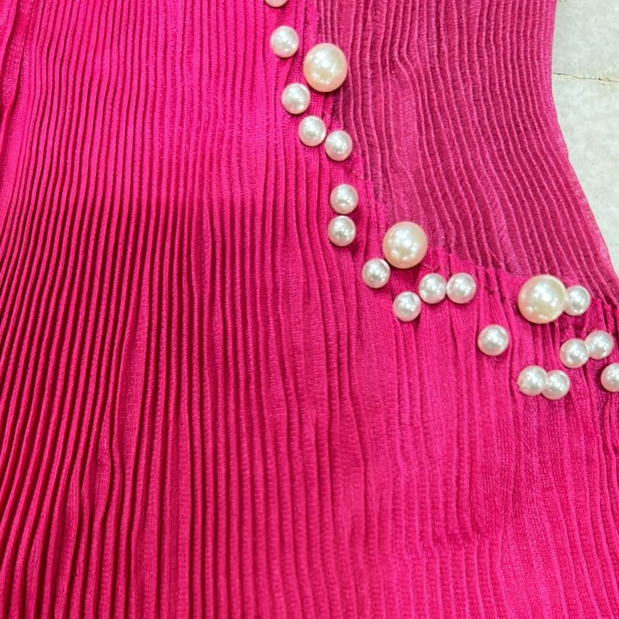 Pearls Beading Long Flare Sleeve Pleated