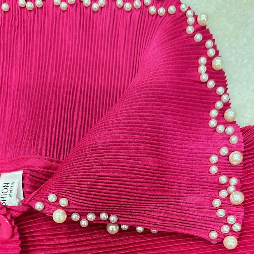 Pearls Beading Long Flare Sleeve Pleated
