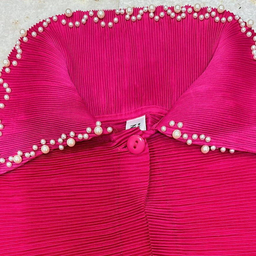 Pearls Beading Long Flare Sleeve Pleated