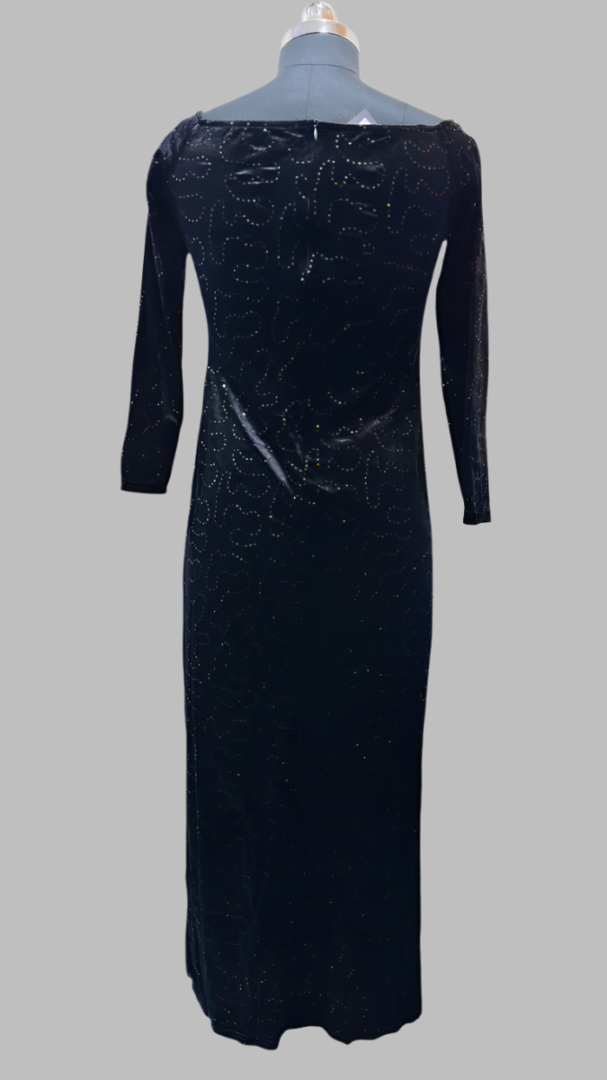 Pink Flower Embedded Black Dress FC1764